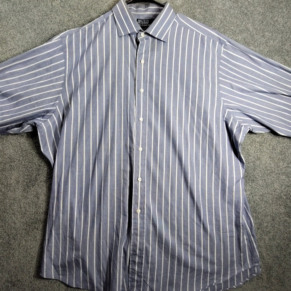 Polo Ralph Lauren Regent Classic Fit Striped Cotton Shirt XL Blue Business Mens